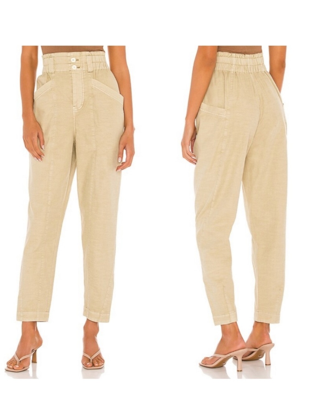 Free People Ready to Run Cinch Waist Pants tan parchment color XS - Picture 4 of 5